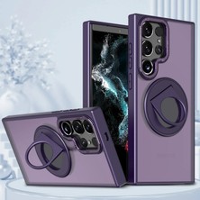 CoverZone Samsung Galaxy S24 ile Uyumlu Kılıf 360° Dönen Magstand Kılıf Yüzüklü Parmak Geçmeli Stand Olabilen 2mm Çıkıntı Kamera Koruma Magsafe ile Uyumlu Matte Ring Kapak Purple