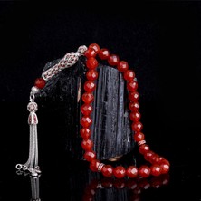 Tesbih Sepetim Zirkon Taşlı Gümüş Püsküllü Kristal Kesme Akik Taşı Tesbih