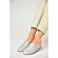 Fox Shoes S944007803 Gri Hakiki Deri Kadın Babet