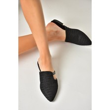Fox Shoes P820031417 Siyah Hasır Taş Detaylı Kadın Terlik