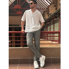 İnpool Erkek, Ayarlanabilir Bel, Regular-Fit, Old Money Culture, Pamuklu, Keten Görünümlü Pantolon 166-1