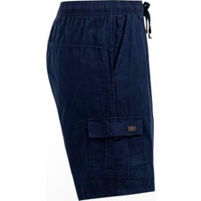 Miami Beach Lacivert Kargo Cepli Beli Lastikli Unisex Keten Şort  %100 Pamuk