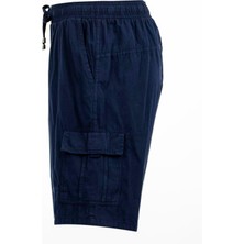 Miami Beach Lacivert Kargo Cepli Beli Lastikli Unisex Keten Şort  %100 Pamuk