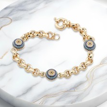 Takıhan Üç Nazarlı 925 Ayar Gümüş Hallow Bileklik