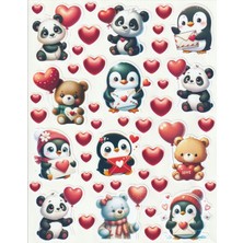 Nunuki Sevgililer Günü Sticker Seti Panda Penguen Oyuncak Hediye Valentines Day Aşk Sevgi Etiket NSTI0119