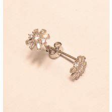 Güler Kuyumculuk Beyaz Altın  Vidalı Baget Taşlı Küpe