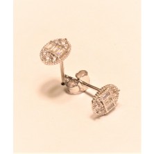 Güler Kuyumculuk Beyaz Altın Vidalı Baget Taşlı Küpe