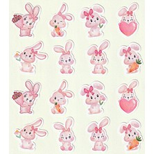 Nunuki Şirin Tavşanlar Sticker Seti Anaokulu Pembe Tavşan Etiket Pastel Öğretmen Çıkartma NSTI0057