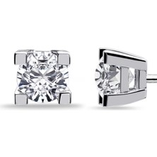 Güler Kuyumculuk Beyaz Altın Tek Taş Küpe