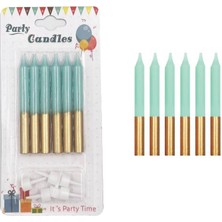 Kidspartim Yeşil Gold Ince Mum 8 cm 6 Lı