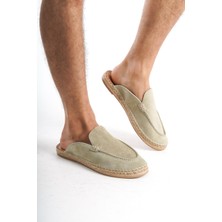 Mubiano Summer Mubiano Hakiki Deri Summer Erkek Süet Önü Kapalı Jüt Taban Yeşil Espadril Terlik -MSSR3416-Y