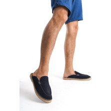 Mubiano Summer Mubiano Hakiki Deri Summer Erkek Süet Önü Kapalı Jüt Taban Lacivert Espadril Terlik -MSSR3416-LCV