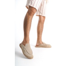 Mubiano Summer Mubiano Hakiki Deri Summer Erkek Süet Önü Kapalı Jüt Taban Bej Espadril Terlik -MSSR3416-BJ
