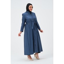 Glr & Gym Neşe Kadın Tam Boy Parçalı Kemerli Kapüşonlu Taşlanmış Kot Pardesü