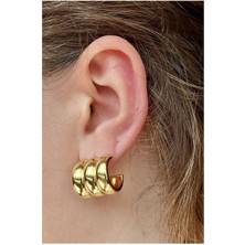 Nisan Kids Nature 3 Lü Yarım Halka Görünümlü Bombeli Altın Renk Küpe