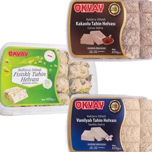 Okyay Baklava Dilimli x 1 Kakaolu x 1 Vanilyalı x 1  Fıstıklı Helva 450 gr