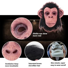 Colezium Siyah Saçlı Kafaya Tam Geçmeli Lateks Şempanze Maskesi - Lateks Maymun Orangutan Goril Maske Et Maske (Clz)