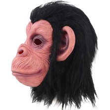 Colezium Siyah Saçlı Kafaya Tam Geçmeli Lateks Şempanze Maskesi - Lateks Maymun Orangutan Goril Maske Et Maske (Clz)