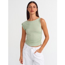 Dilvin 31089 Asimetrik Burgu Detaylı Top-Açık Haki