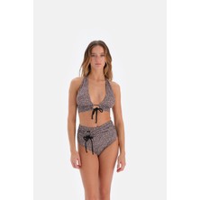 Eros Kadın Bikini Takımı Leopar Desenli Yüksek Bel Model 3282BK Şık Plaj Stili