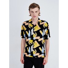 Jack & Jones Relaxed Siyah Erkek Gömlek Jorjeff Gallery Aop Resort Shırt Ss