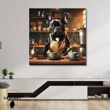 Gaagart Kare Kanvas Kahve Köşesi Cafe Tablosu Barista Siyah French Bulldog