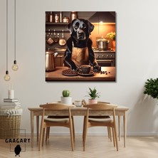 Gaagart Kare Kanvas Kahve Köşesi Cafe Tablosu Barista Siyah Labrador