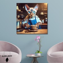 Gaagart Kare Kanvas Kahve Köşesi Cafe Tablosu Barista Sfenks Kedisi