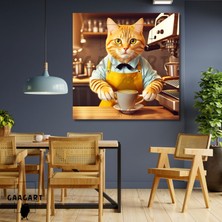 Gaagart Kare Kanvas Kahve Köşesi Cafe Tablosu Barista Sarı Sarman Kedi