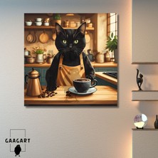 Gaagart Kare Kanvas Kahve Köşesi Cafe Tablosu Barista Siyah Kedi