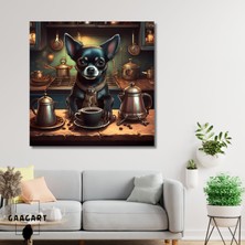 Gaagart Kare Kanvas Kahve Köşesi Cafe Tablosu Barista Siyah Chihuahua