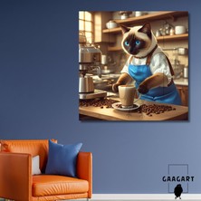Gaagart Kare Kanvas Kahve Köşesi Cafe Tablosu Barista Siyam Kedisi