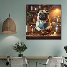 Gaagart Kare Kanvas Kahve Köşesi Cafe Tablosu Barista Pug Köpek