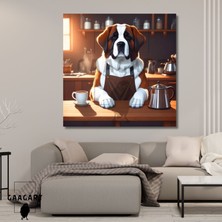 Gaagart Kare Kanvas Kahve Köşesi Cafe Tablosu Barista Saint Bernard Köpek