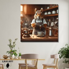 Gaagart Kare Kanvas Kahve Köşesi Cafe Tablosu Barista Sincap