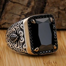 Takıhan Siyah Zirkon Taşlı Işlemeli 925 Ayar Gümüş Erkek Yüzük