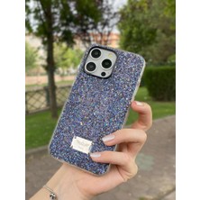 Paladyum Case iPhone 15 Promax Uyumlu Paris Arkası ve Kenarları Taşlı Mor Kılıf