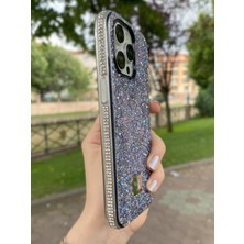 Paladyum Case iPhone 15 Promax Uyumlu Paris Arkası ve Kenarları Taşlı Mor Kılıf