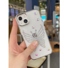 Paladyum Case iPhone 14 Uyumlu Hologram Taşlı Kelebek Desenli Şeffaf Kılıf