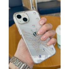 Paladyum Case iPhone 14 Uyumlu Hologram Taşlı Kelebek Desenli Şeffaf Kılıf