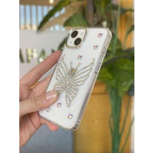 Paladyum Case iPhone 14 Uyumlu Hologram Taşlı Kelebek Desenli Şeffaf Kılıf