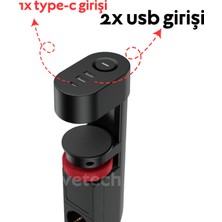 Vetech Akım Korumalı Priz Masa Kenarı Ayarlanabilir 3 Priz + 2 USB + 1 Type C Girişli Priz