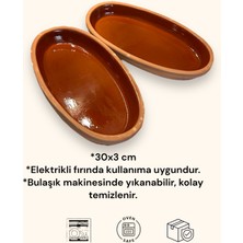 AdenArt 2'li Toprak Sırlı Oval Balık Güveci Pişirme Tavası 30X15X4