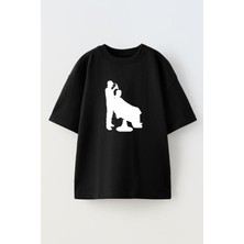 Nmg Tekstil Unisex Siyah Oversize Pamuk Erkek Kuaför Baskılı Örme T-Shirt