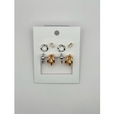 Arnes Jewelry Çelik Zirkon Taşlı Halka 4 Çift Set Küpe