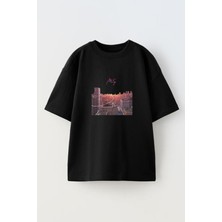 Nmg Tekstil Unisex Siyah Oversize Pamuk Spiderman Düşüyor Baskılı Örme T-Shirt