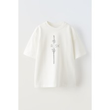 Nmg Tekstil Unisex Beyaz Oversize Pamuk Risk Halat Baskılı Örme T-Shirt