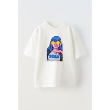 Nmg Tekstil Unisex Beyaz Oversize Pamuk Sarı Yuvarlak Gözlüklü Baskılı Örme T-Shirt