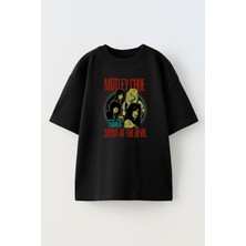 Nmg Tekstil Unisex Siyah Oversize Pamuk Mötley Crüe Baskılı Örme T-Shirt
