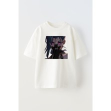 Nmg Tekstil Unisex Beyaz Oversize Pamuk Ary Jinx Baskılı Örme T-Shirt